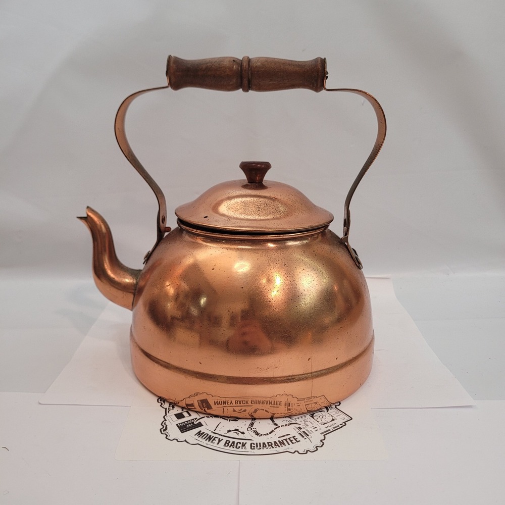 ODI Old Dutch Tea Kettle Vintage Copper and Brass Handcrafted Wooden Handle